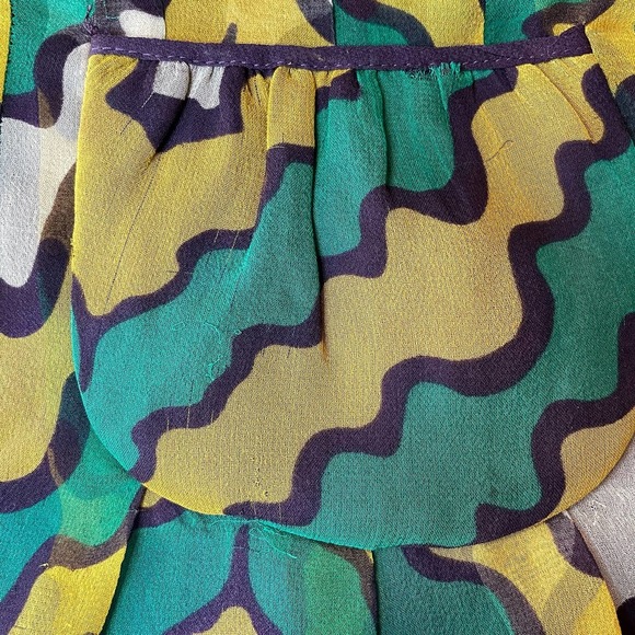 VERTIGO VINTAGE SILK CHEVRON BRIGHT Y2K 90S SKIRT YELLOW GREEN PURPLE SIZE 10 - Picture 4 of 7